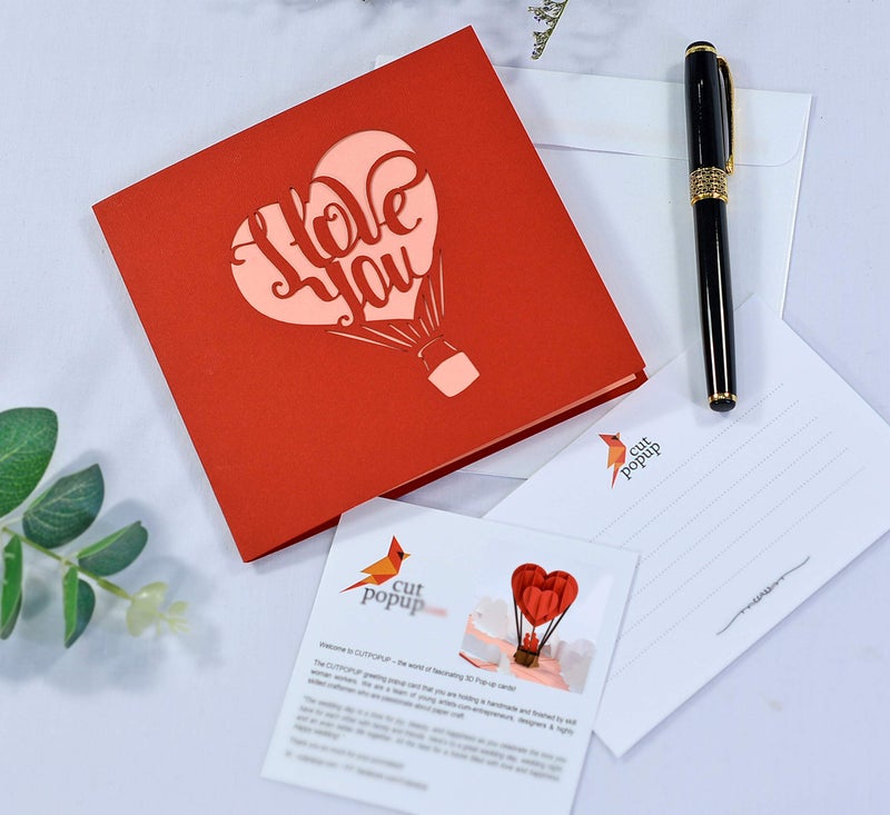 CUT POPUP.COM CUTPOPUP Anniversary Card Pop Up, Valentines Day, Wedding 3D Greeting Card, Valentine's Day, Romantic Love (Air Balloon) - Image 3